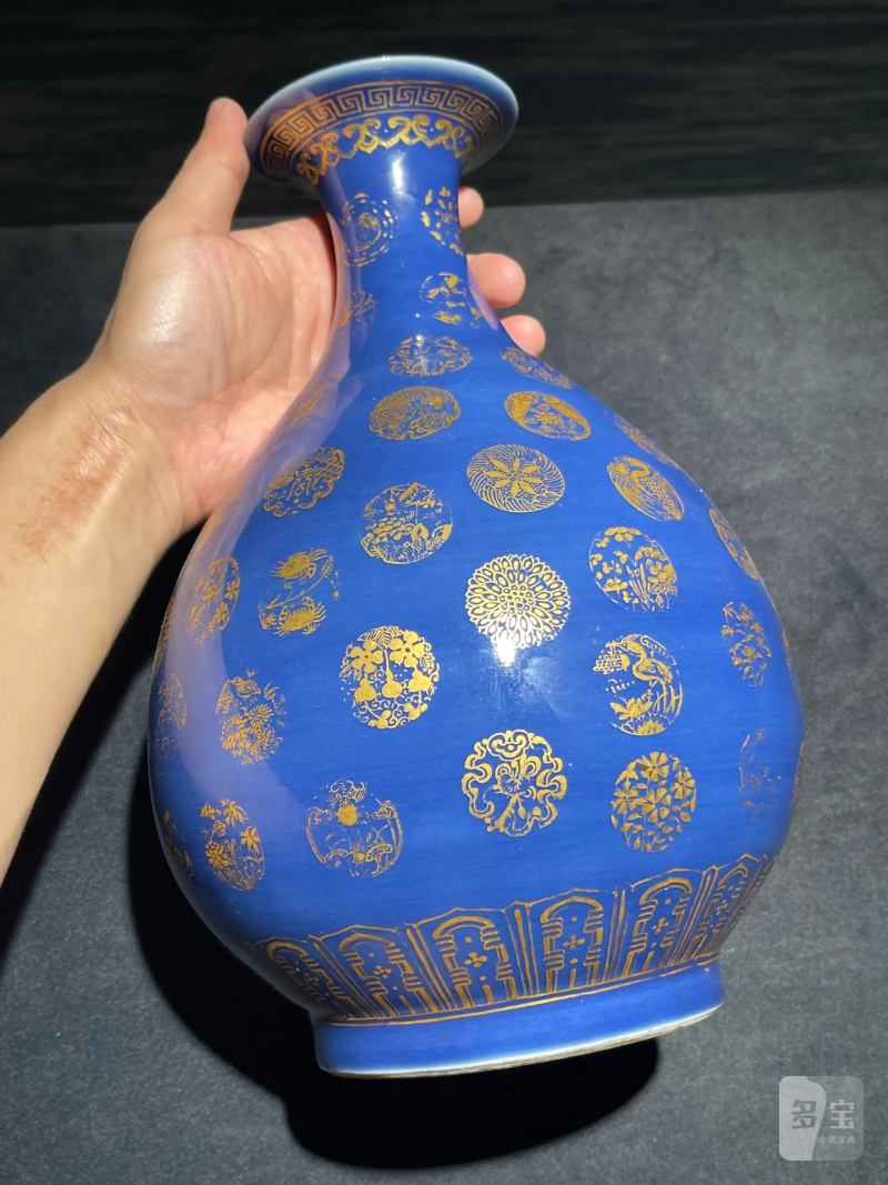 清光绪 祭蓝描金皮球花纹玉壶春瓶 - 图2